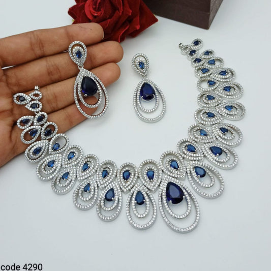 Gorgeous Blue American Diamond Necklace Set