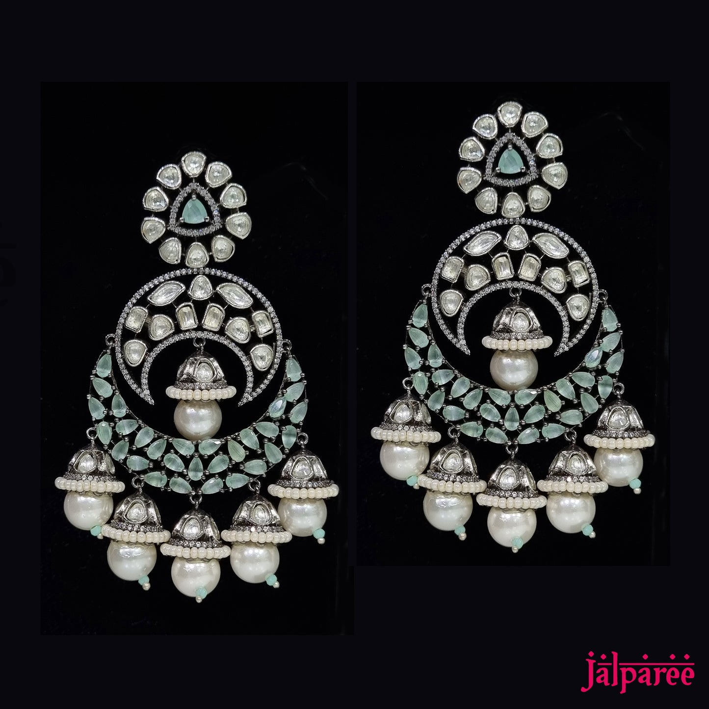 Victorian Polish Kundan Chandbali Earrings