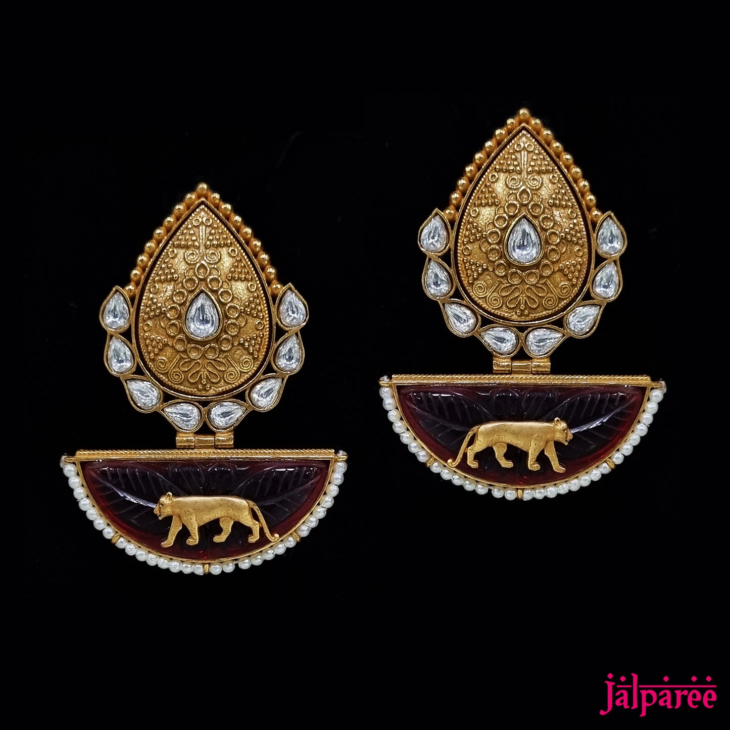 Designer Traditional Earrings with Bengal Tiger Motif