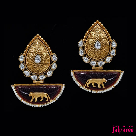 Designer Traditional Earrings with Bengal Tiger Motif